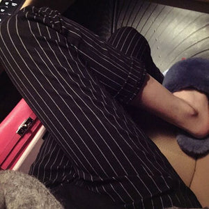Tie Waist Belted Cigarette Trousers Striped Pants