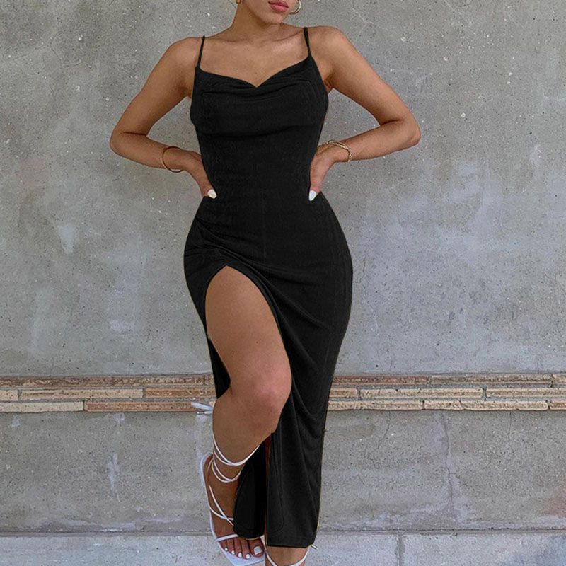 Tall Metallic Glitter Lurex Cowl Neck Extreme Slit Maxi Dress