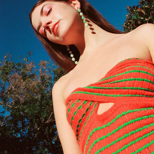 Rainbow Stripes Crinkle Smocked Cut Out Twisted Strapless Top Longline Bandeau