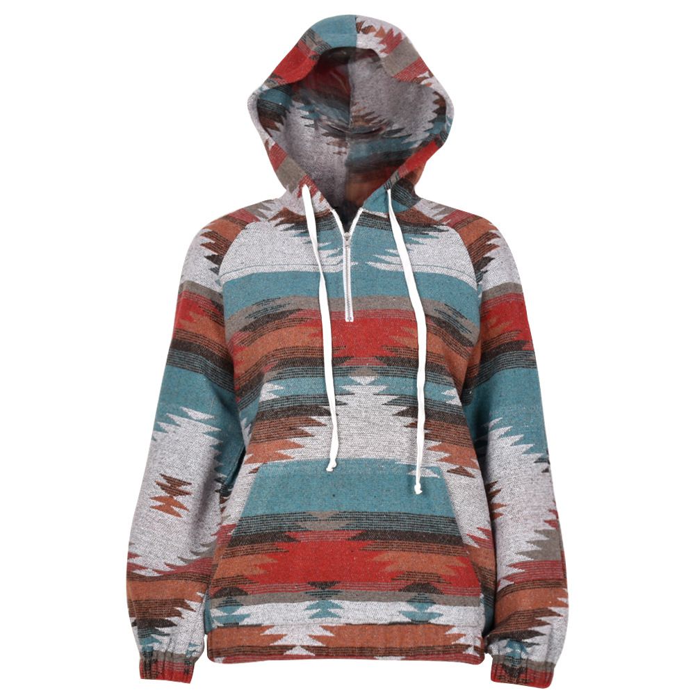 Aztec Southwest Pattern Hooded Sweatshirt Oversized Color Block Hoodies