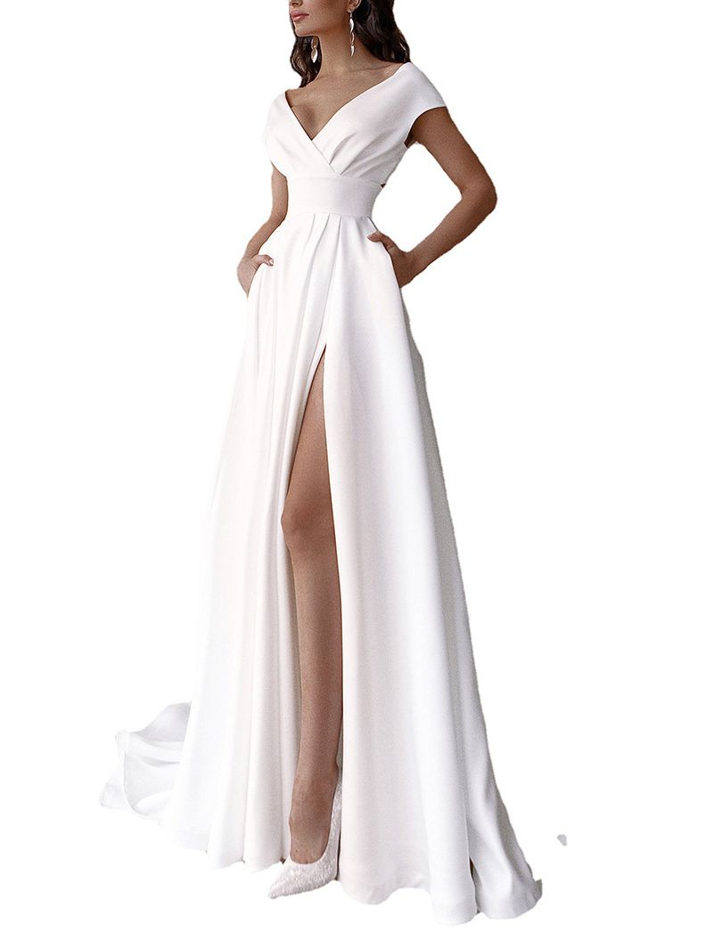 Scallop Hem White Floor Length Formal Ball Gown Dress