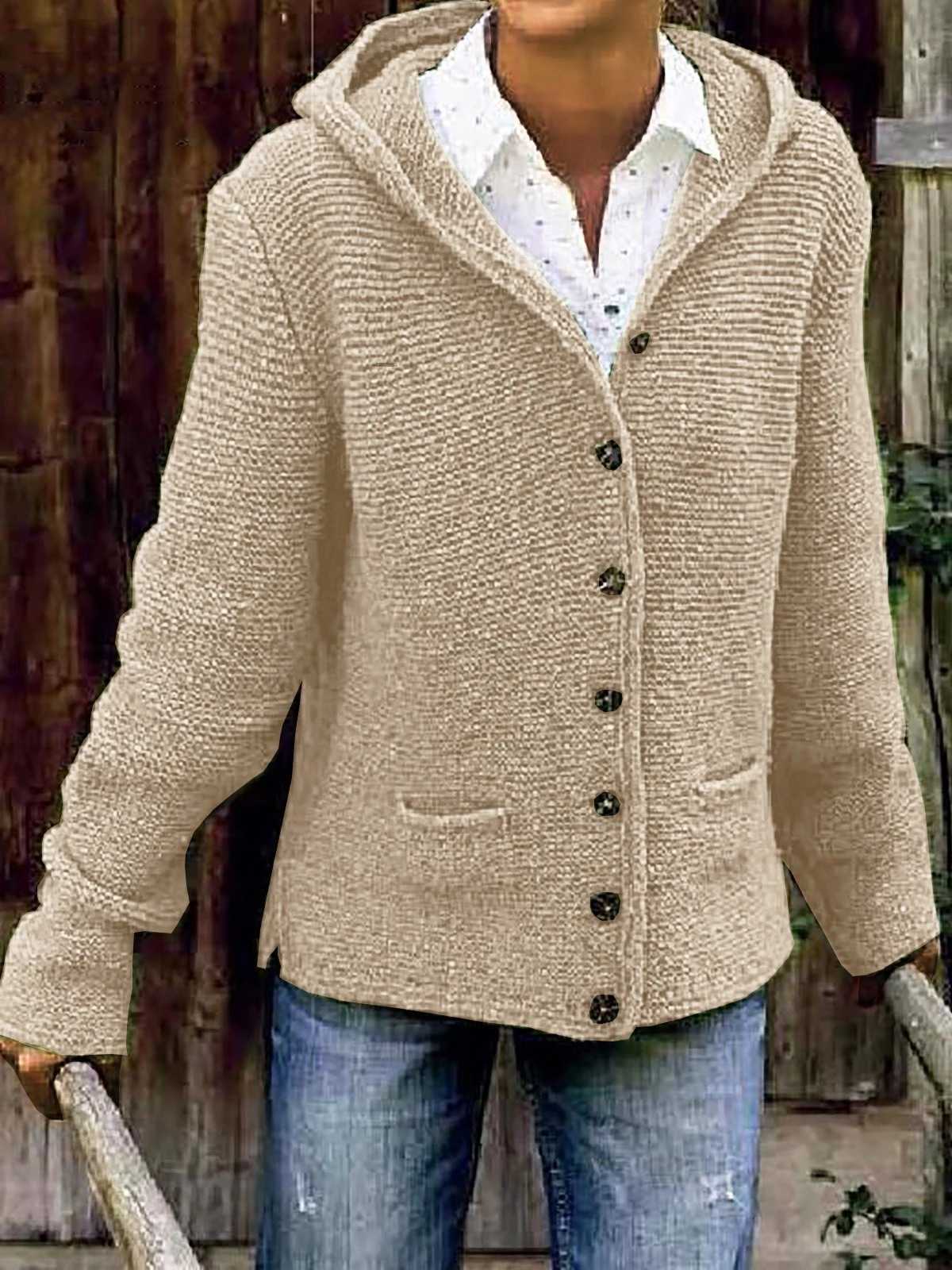 Oversized Knitted Women's Hooded Cardigan Knitted Sweater Jacket with Pocket