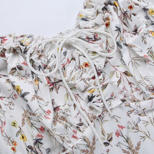 Vintage Floral Afternoon Tea Garden Off Shoulder High Slit Cottage Core Dress
