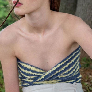 Rainbow Stripes Crinkle Smocked Cut Out Twisted Strapless Top Longline Bandeau