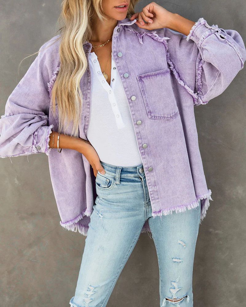 Oversized Light Washed Ripped Denim Jacket Womens