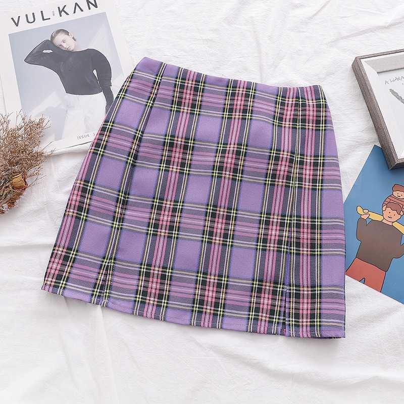 Cute A Line Checked High Thigh Split Mini Skirt For Young Women