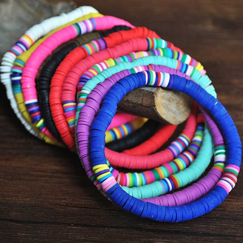 Recyclable Rainbow Colorful Polymer Clay Beads Bracelets Jewelry