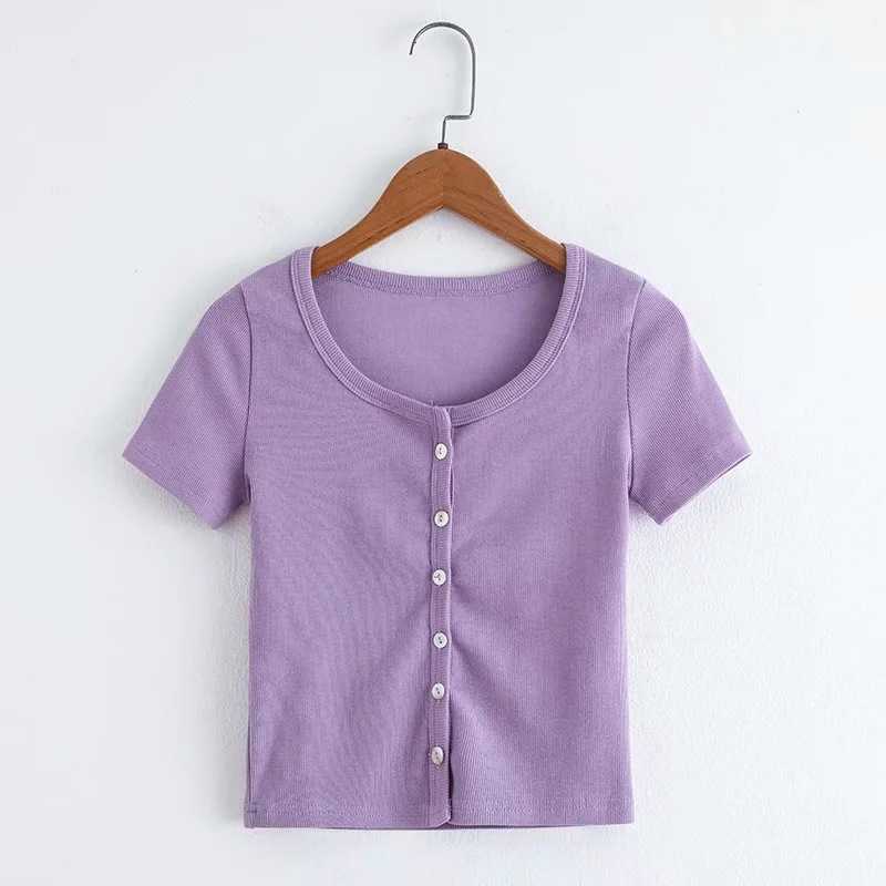 Knitted Short Sleeve Button Down Crop Top Tshirts