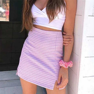 Cute A Line Checked High Thigh Split Mini Skirt For Young Women