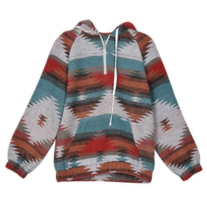 Aztec Southwest Pattern Hooded Sweatshirt Oversized Color Block Hoodies