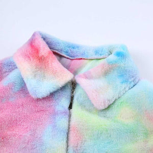 Colorful Rainbow Painted Tie Dye Faux Fur Coats For Women