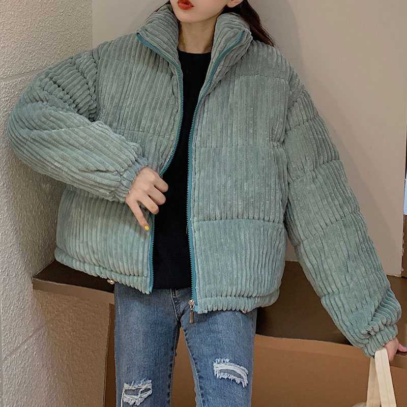 Short Corduroy Puffer Jacket Packable Down Bomber Coat