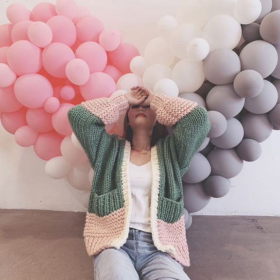 Color Block Contrast Duo Stitch Chunky Cable Knit Heavy Cardigan Sweater main image 0