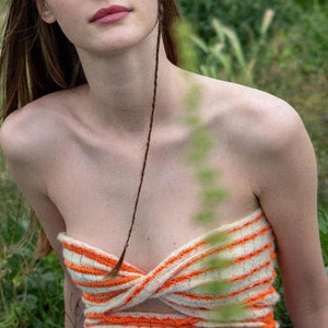 Rainbow Stripes Crinkle Smocked Cut Out Twisted Strapless Top Longline Bandeau