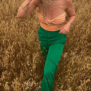 Rainbow Stripes Crinkle Smocked Cut Out Twisted Strapless Top Longline Bandeau
