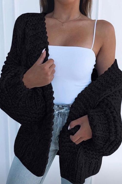 Mohair Chunky Oversized Cable Knit Baggy Sleeve Cardigan Sweater