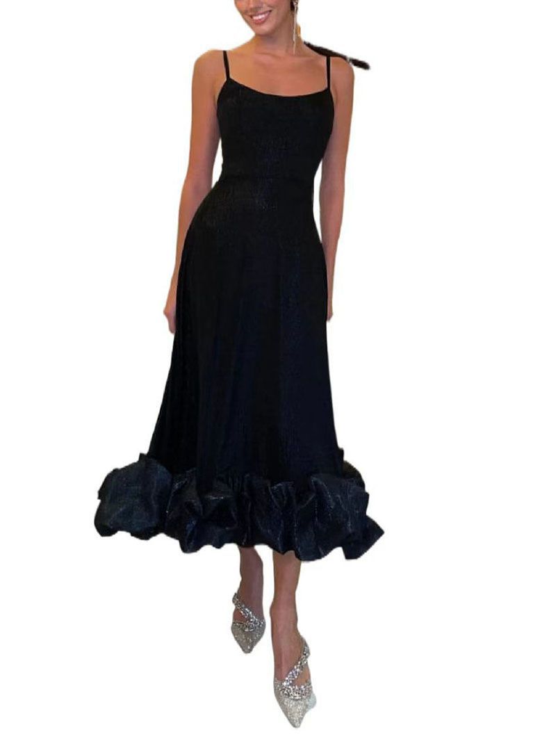 Formal Puff Hem Flowy Midi Dress For Graduation Guest Evening