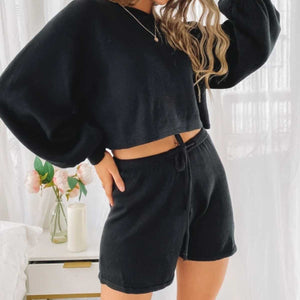 Matching Knitted Two Piece Top and Shorts Co ord Set