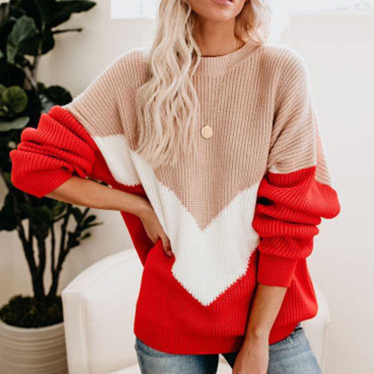 Color Block Oversized Striped Knit Sweaters For Women