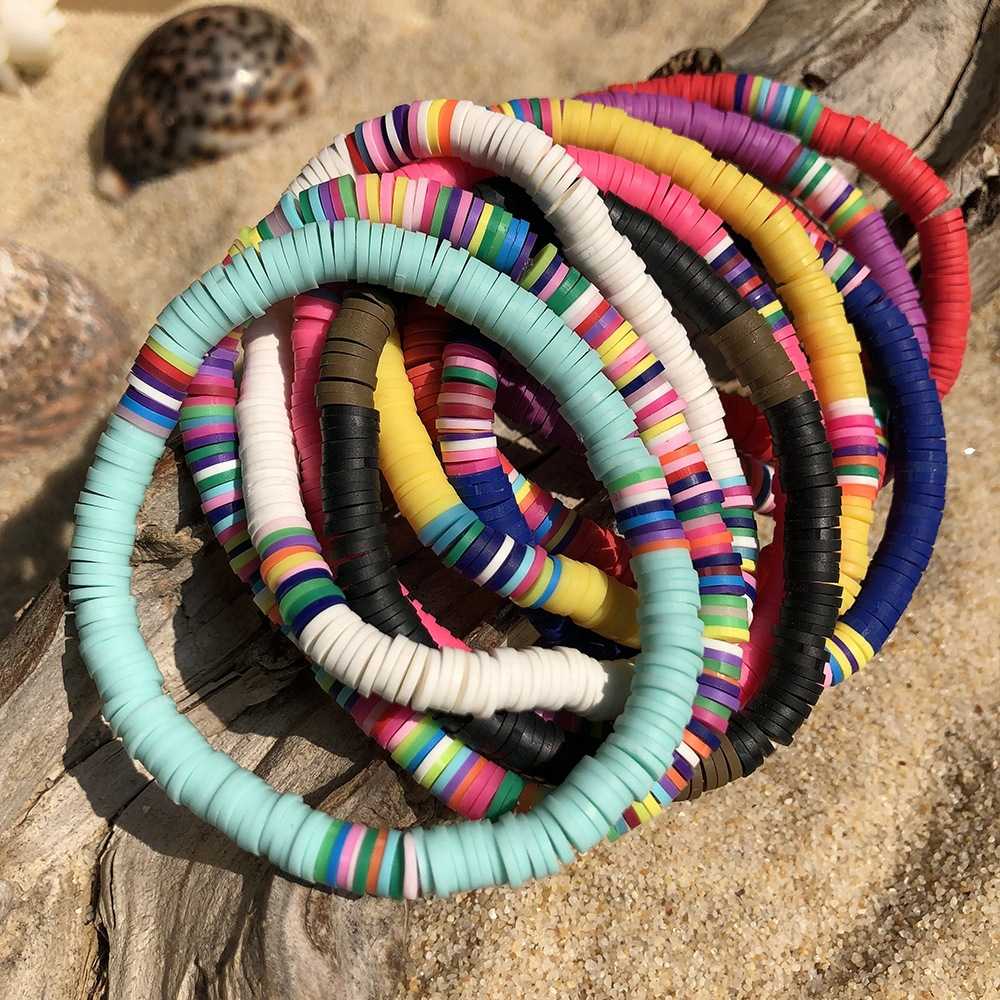 Recyclable Rainbow Colorful Polymer Clay Beads Bracelets Jewelry