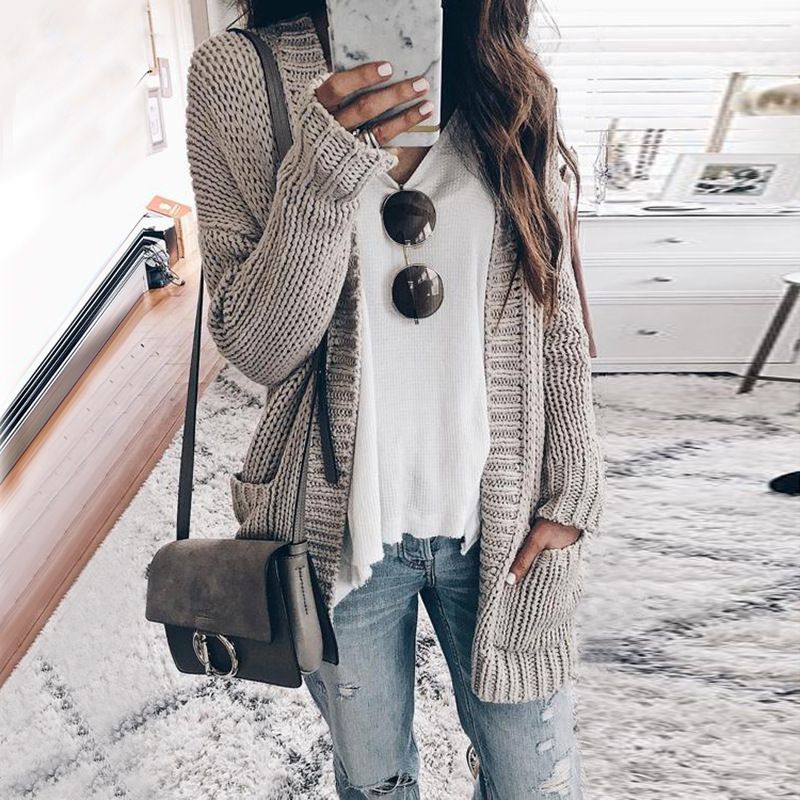 Casual Loose Comfy Chunky Open Knit Lantern Cardigan Sweater Knitwear