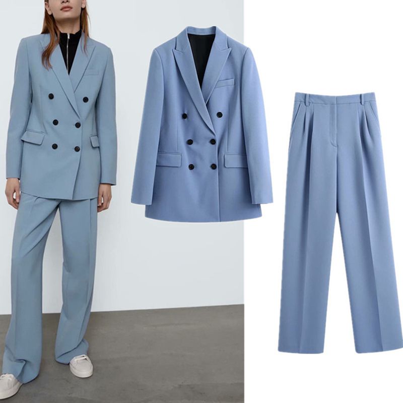 Double breasted Suit Coats Work blazer Jacket With Pants