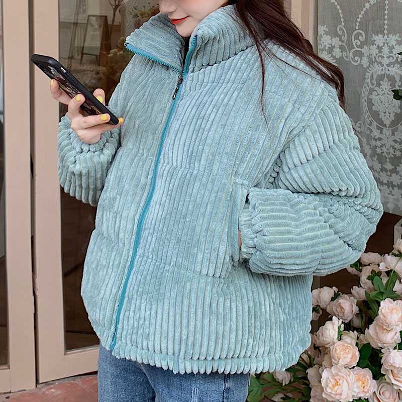 Short Corduroy Puffer Jacket Packable Down Bomber Coat