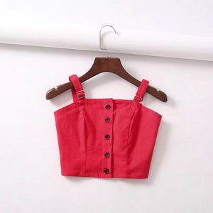 Wide Strap Adjustable Button Up Crop Top Tank Vest