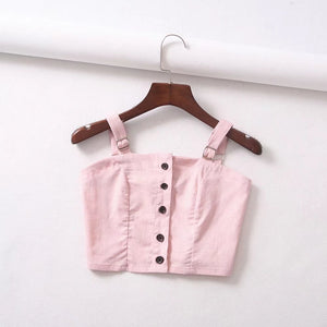 Wide Strap Adjustable Button Up Crop Top Tank Vest