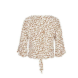 Bell Sleeve Painted Dots Tie Front Button Down Shirt
