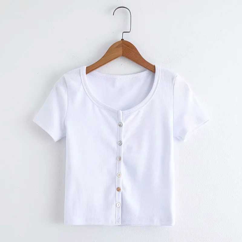 Knitted Short Sleeve Button Down Crop Top Tshirts