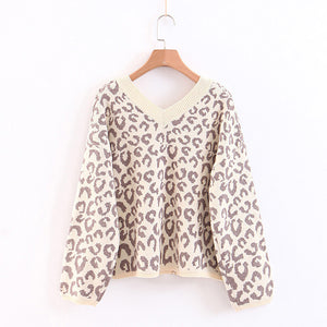 Soft Oversized V Neck Leopard Mohair Sweaters For Women