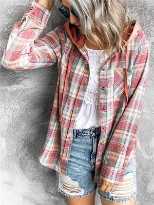 Oversizd Fit Button Up Hoodies Casual Multi Colored Hooded Flannel Shirt