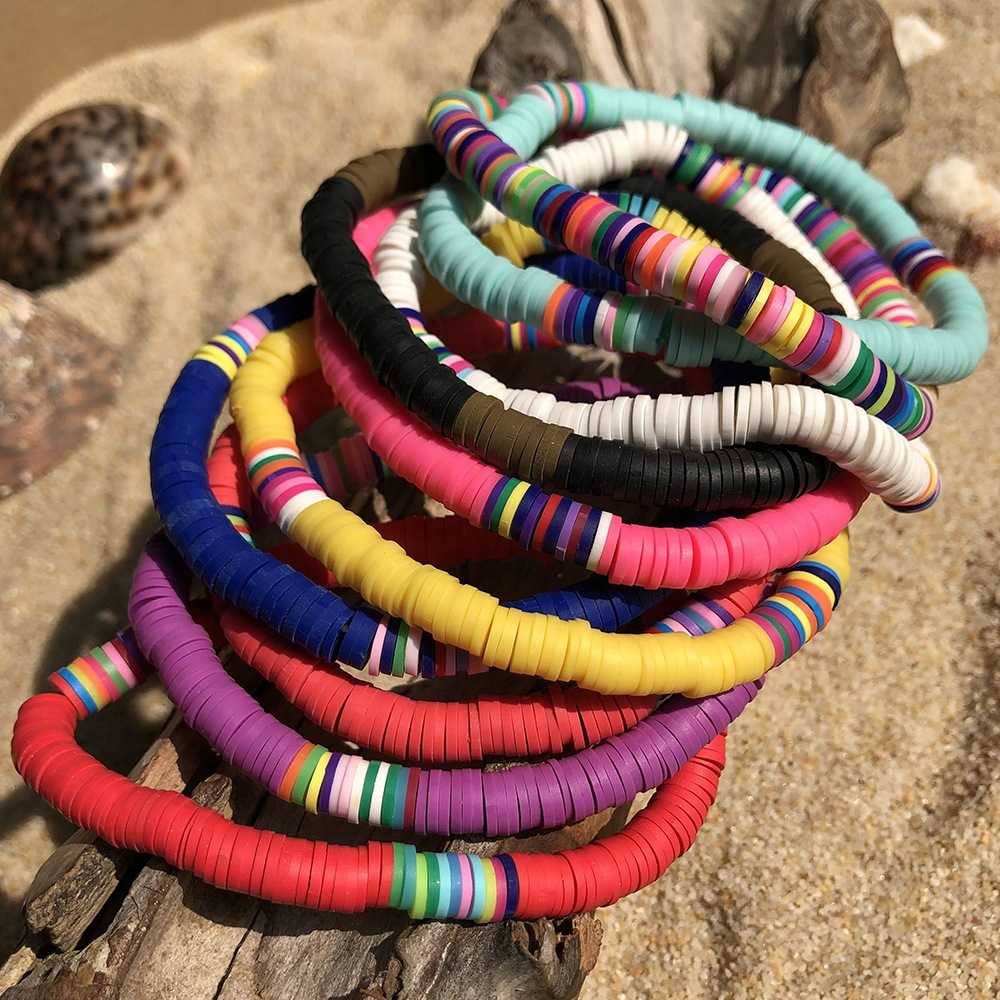 Recyclable Rainbow Colorful Polymer Clay Beads Bracelets Jewelry