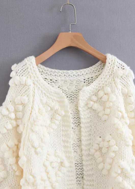 Thick Chunky Knit Pom Pom Sweater Popcorn Cardigan Jacket