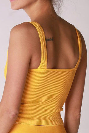 Contrast Banding Trimmed Ribbed Thick Strap V-Neck Crop Top Tank Top