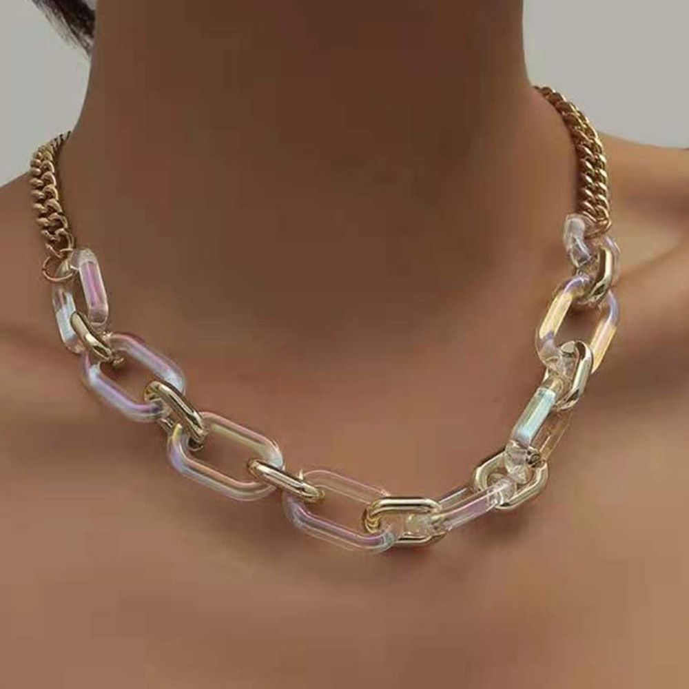 Gold Chunky Clear Acrylic Chain 2 Piece Together Angle Heart Statement Necklace