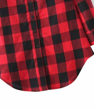 Vintage Overszied Red Black Plaid Flannel Tee Shirt Button Up