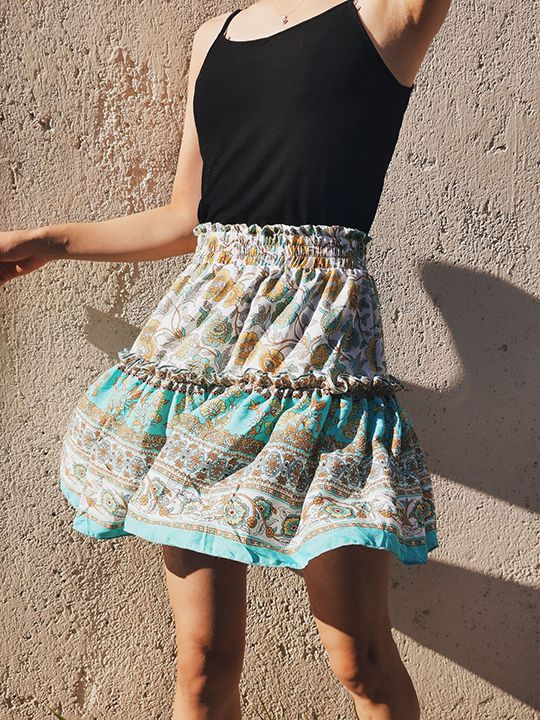 Aesthetic Hibiscus Paisley Elastic Band Boho Floral Tie Front High Waist Layered Ruffle Floral Skirt