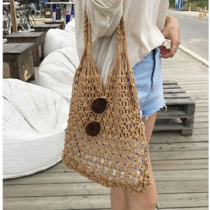 Bolsos Tejidos Crochet Hollow Woven Buckle Beach Tote Bag – sunifty