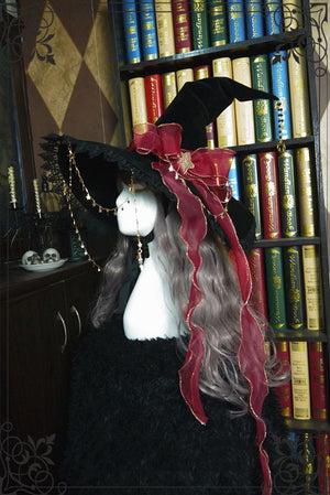 Starry Retro Halloween Witch Hats Masquerade Ribbon Bow Gothic Lolita Wizard Hat