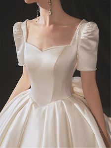 Premium Formal Vintage Pearls Embellished Back Lace Up Satin Prom Gown Dress