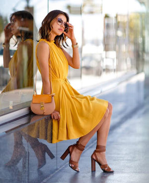 Slimming Waist Tie Pleated Short Dress