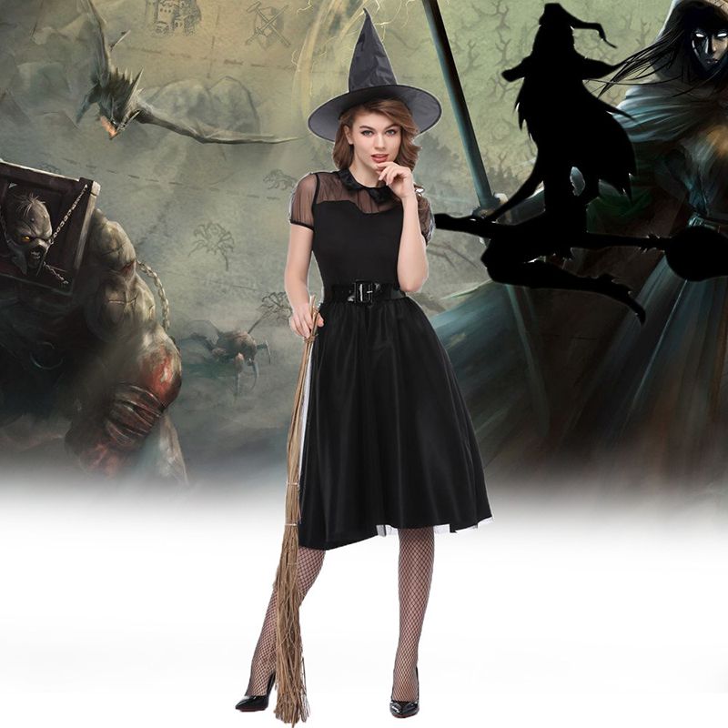 Black Gothic Cosplay Wizard Halloween Witch Dress