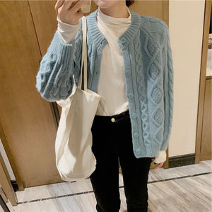 Tailored Fit Twist Braid Sweater Cable Knit Button Through Cardigan