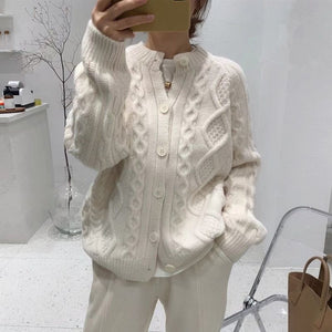 Tailored Fit Twist Braid Sweater Cable Knit Button Through Cardigan