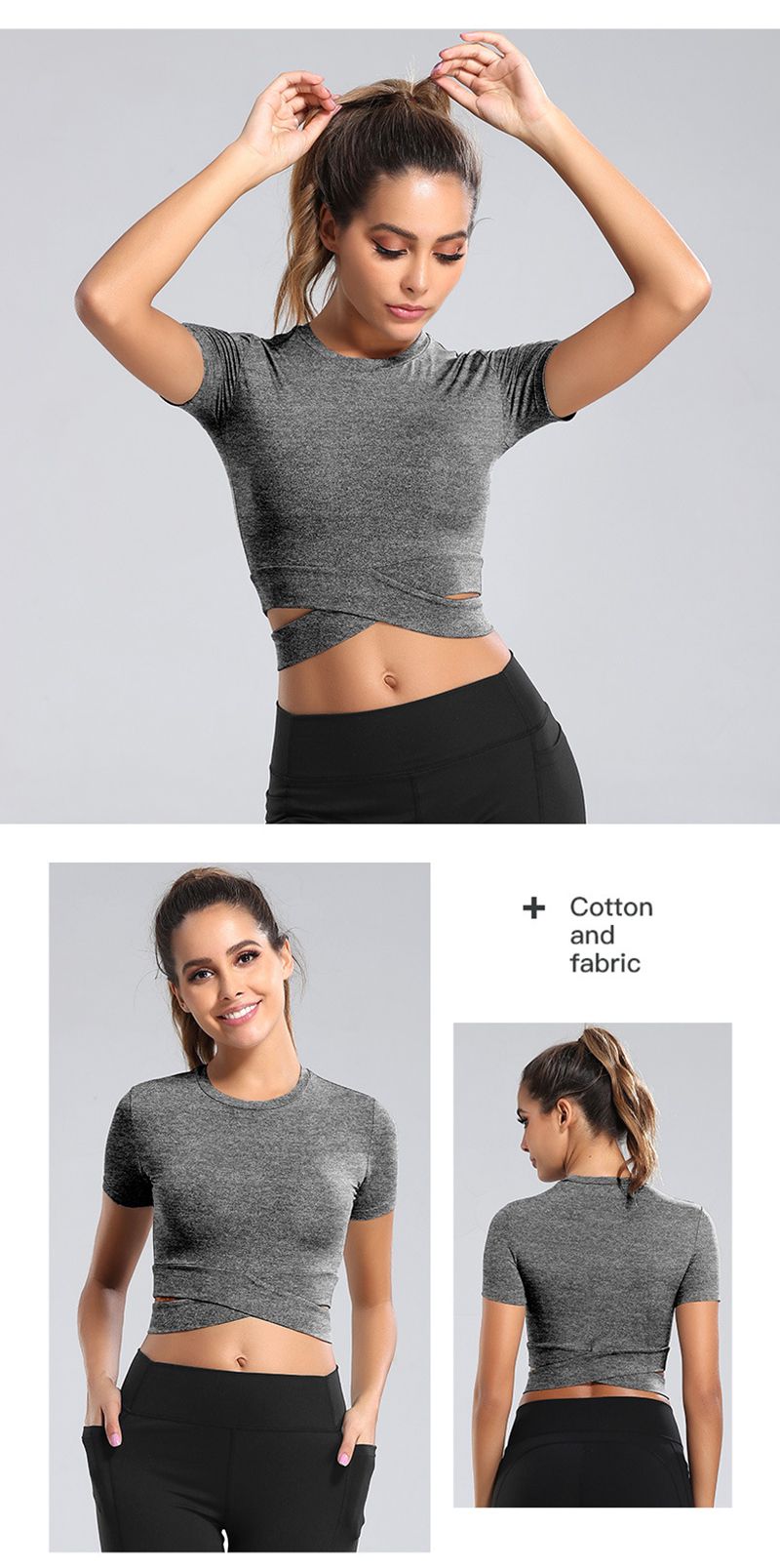 Slim Fit Criss Cross Yoga Short Sleeve Cropped Tee Gym Workout Top