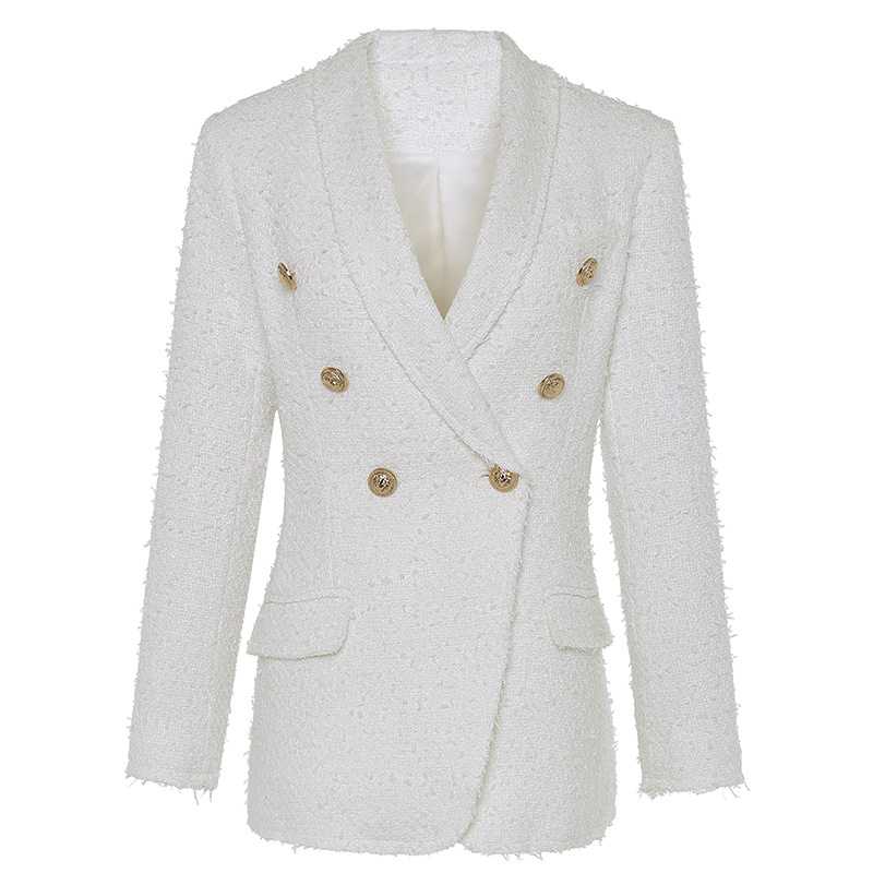 Wool Blended Classy Double Breast Tweed Short Blazer Jacket