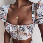 Vintage Floral Print Puff Sleeve Hook And Eye Crop Bodice Top