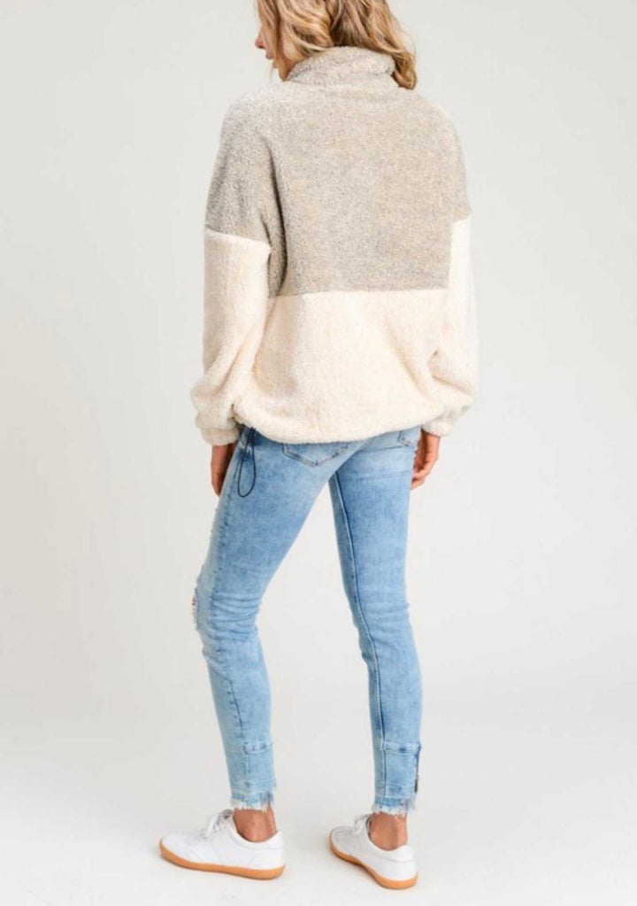 Two Toned Fuzzy Sherpa Fleece Pullover